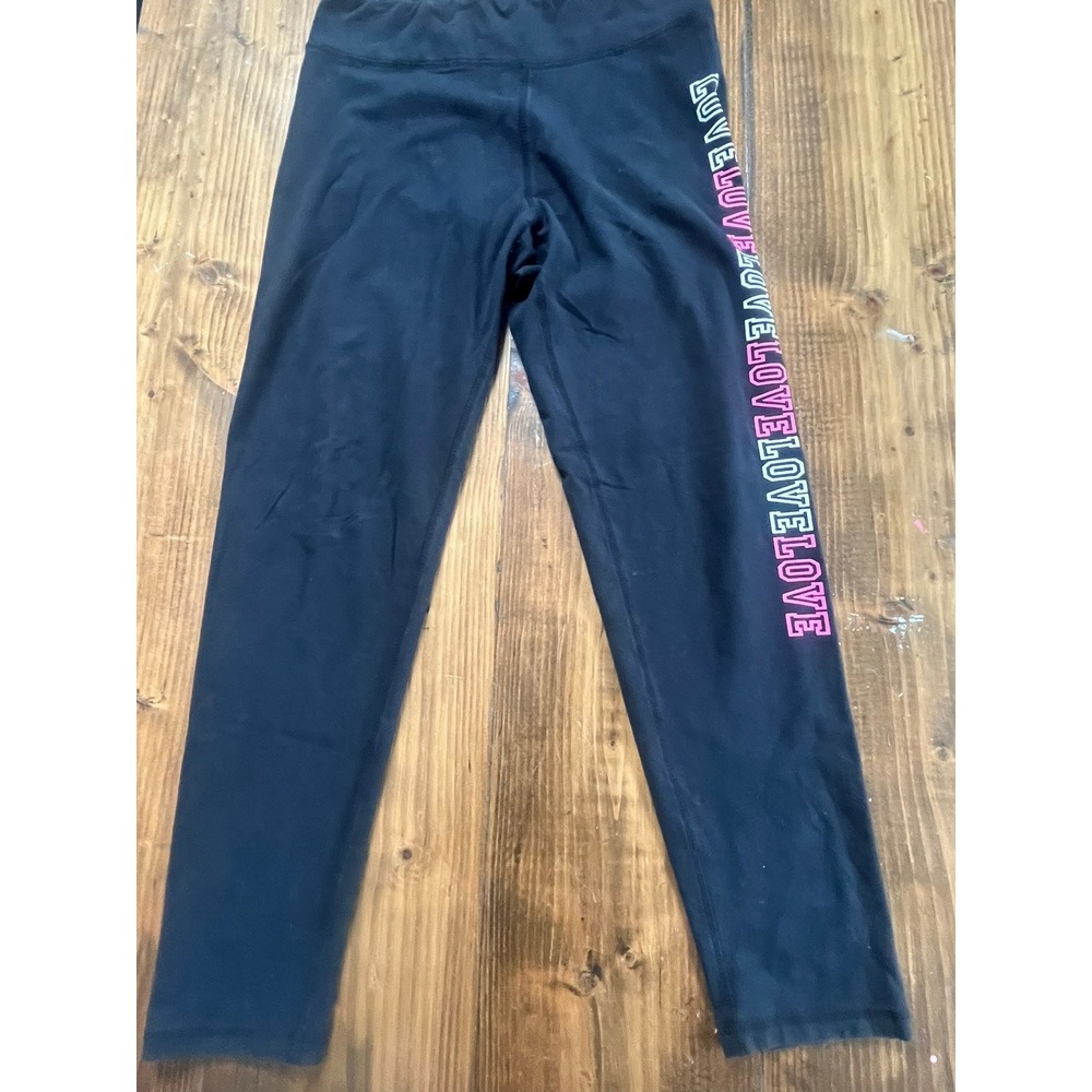 Black LOVE Graphic Athletic Leggings Pink White Blue High Waist Yoga Pants